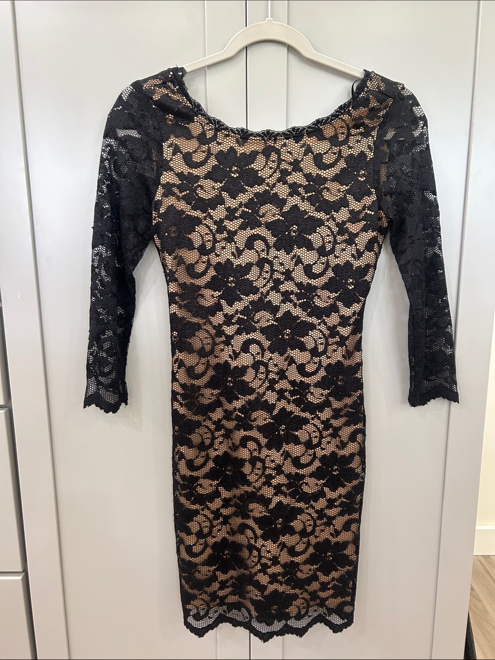 B Darlin Black Lace Nude Underlay Bodycon Dress 7/8 (Juniors)